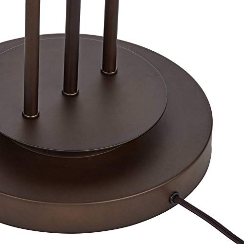 Franklin Iron Works Marlowe Modern Industrial Farmhouse Lamp Floor Standing 60.5" Tall Rustic Bronze Woven Iron Metal Burlap Fabric Double Drum Shade Decor for Living Room Reading House Bedroom - Thumbnail 6