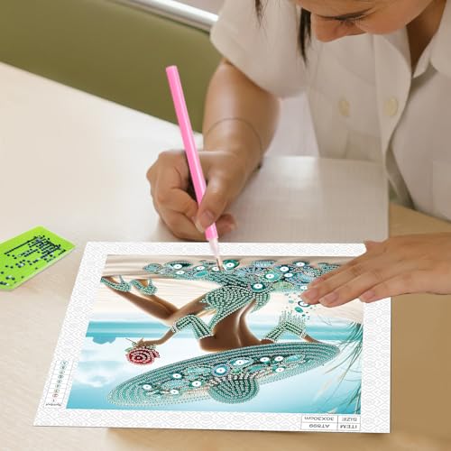 Image of AiYuanzsh Special Shape Diamond Painting Kits for Adults, Beach Beauty 5D Crystal Rhinestone Diamond Art Painting Canvas, DIY Paint by Diamonds Unique Craft Kits, Relaxing Craft for Home Decoration