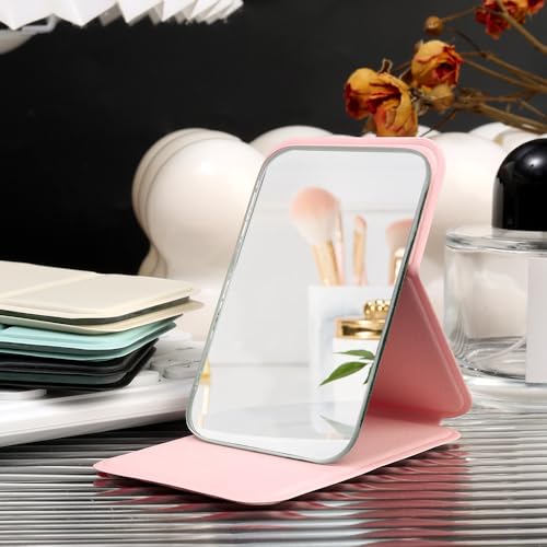 Espejo de maquillaje de mano portátil plegable rosa miniatura 4