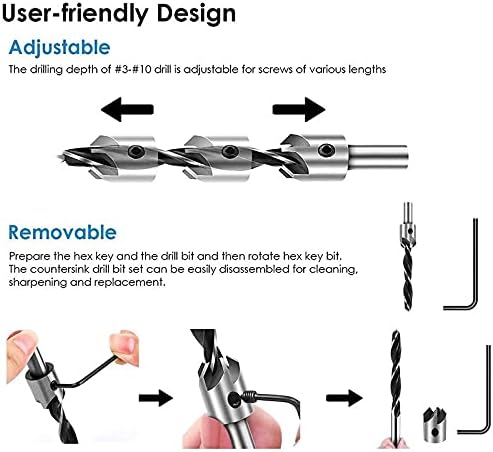 Drill Bits For 10-Pack Drill Bit Set With 1 Hex Key Wrench, 7 Pcs Drill Bits For For Wood, 3 Pcs Hex Shank Wood Co