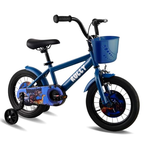 RULLY Dinosaur 16 Zoll Jungenfahrrad für Kinder von 4-7 Jahren, blau, mit...