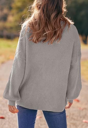 PRETTYGARDEN Long Sleeve Oversized Sweaters for Women Spring 2026 Crew Neck Solid Color Casual Knit Pullover Sweater Tops (Grey, Small) — view 5
