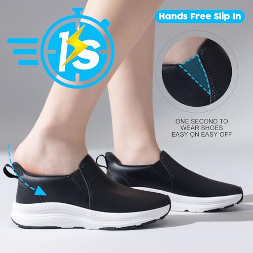 Image of ZOVE Wide Toe Box Shoes Women Wide Width Waterproof Leather Hands Free Nursing Sneakers Ultra Light Extra Wide Walking Sneakers Non-Slip Chef Diabetes Nurse Work Shoes