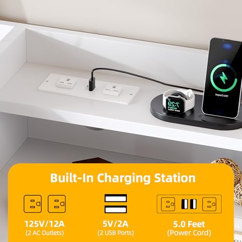 DWVO 6 Drawer Dresser for or Closet, Living Room, Entryway, Hallway, LED Light and Charging Station, Wide Drawer Organizer Cabinet for Office, Modern Chest of Drawers