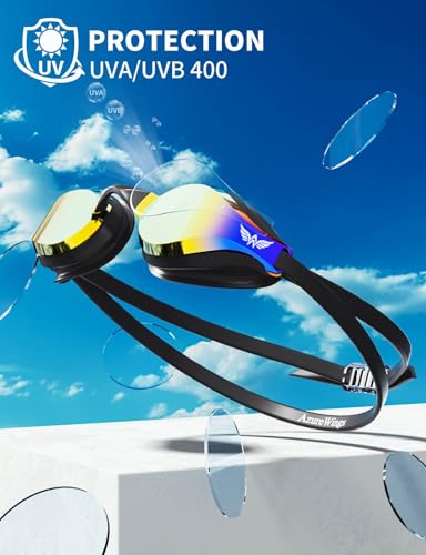 AzureWings Swim Goggles for Men Women – No Leak Anti-Fog UV HD Wide Vision, Racing & Swimming Goggles Black-Electroplate — view 5