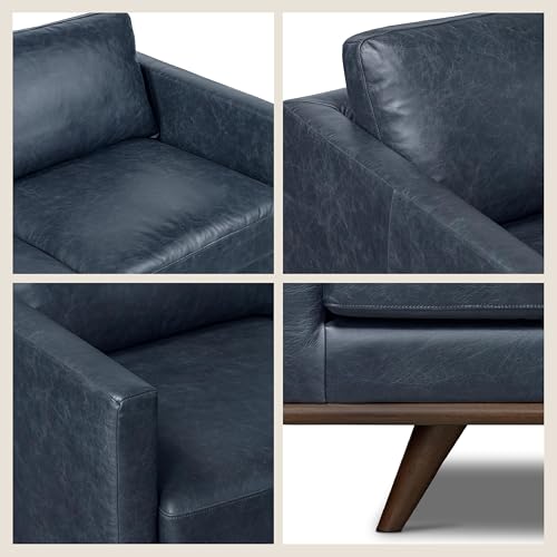 Image of Poly & Bark Nolita 85 inch Leather Sofa - Full-Grain Italian Aniline Leather, Feather-Down Comfort, Solid Wood Base - Nightfall Blue