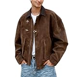 Coupe : décontractée Generisch Veste en daim pour homme style cowboy occidental chèvre veste trucker Y2k Hip Hop Streetwear classique veste d\'extérieur veste en cuir veste d\'affaires courte, marron, XL