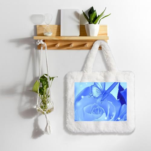 Sac à main en peluche imprimé papillons roses texture douce