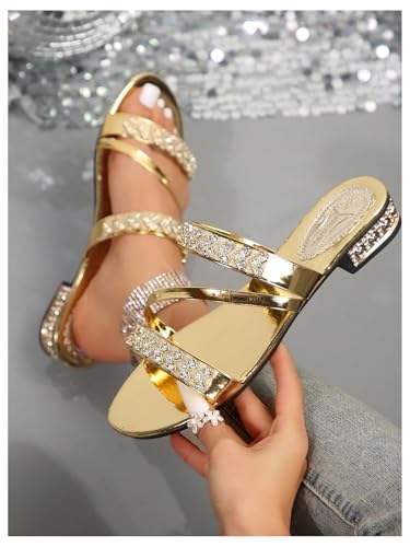 GORGLITTER Women's Gold Strappy Wedge Sandals 2025 Dressy Summer Sparkly Shoes3