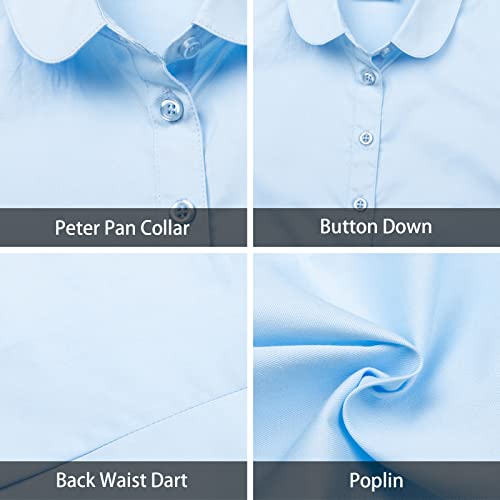 Littlespring School Uniform For Girls Button Down Shirt 5T Blue Dress Shirts Little Girl Short Sleeve Peter Pan Collar Shirt #TOP2