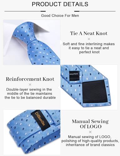 Image of DiBanGu Plaid Ties for Men Silk Checkered Necktie and Pocket Square Cufflinks Tie Clip Set with Gift Box for Wedding Business