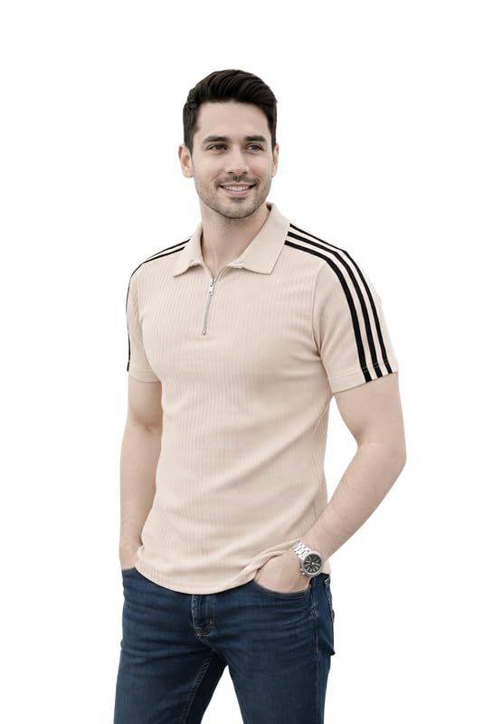 Men’s Polycotton Zipper Polo Neck T-Shirt | Solid Regular Fit Half Sleeve T-Shirt | Lightweight & Breathable Casual Wear for Work, Travel & Daily Use-picture-43