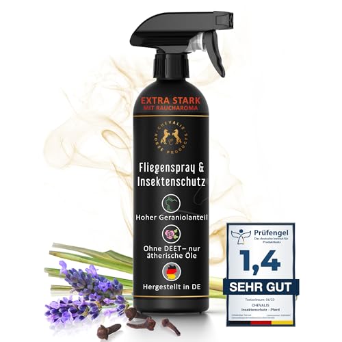 CHEVALIS Fliegenspray & Insektenschutz Pferd mit Raucharoma EXTRA STARK Sofortiger Schutz gegen Bremsen Fliegen Kriebelmücken Zecken Mit ätherischen Ölen und Geraniol