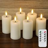 DRomance Flameless Candles Battery Operated with 10-Key Remote and Timer 6 Pack Real Wax LED Pillar Candles 3D Wick Flickering Warm Light Wedding Dinner Holiday Decor(Ivory, 1.9' D x 4.5' H)