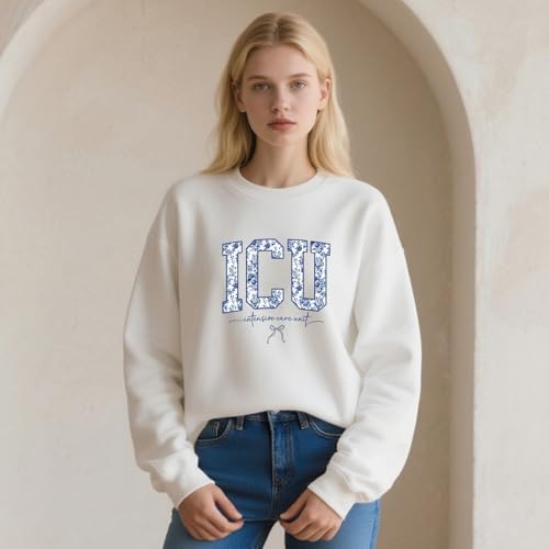 Icu Nurse Blue Toile Sweatshirt Floral Intensive Care Unit Nurse Sweatshirt3