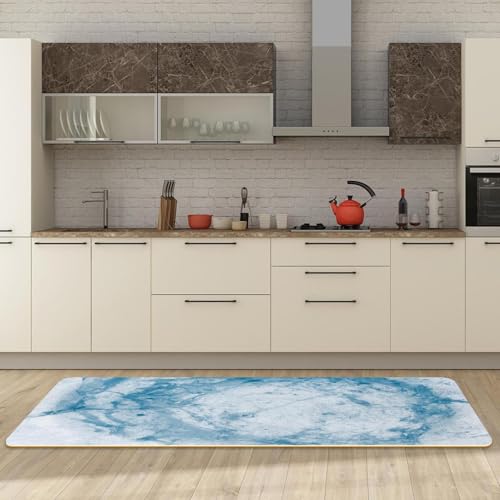 Alfombrillas de cocina azul ondulado VAPOKF con base antideslizante lavable para el hogar 6