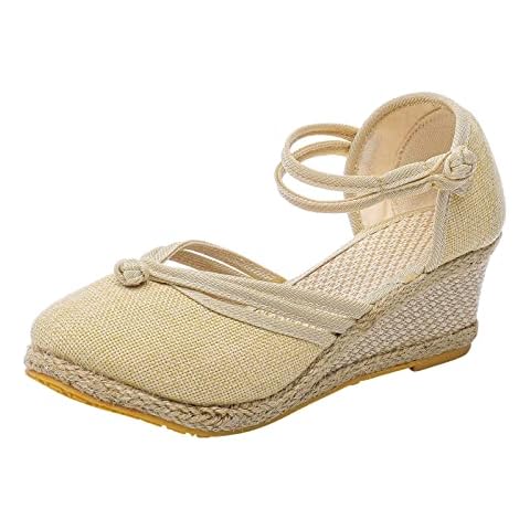 UK Size Women's Platform & Wedge Sandals Women Shoes Linen Sandals Platform Wedge Sandals Fashion Versatile Braided Buckle Breathable Wedge Sandals Sandals Women Platform Shoe For Women UK Size 6.5 Cover
