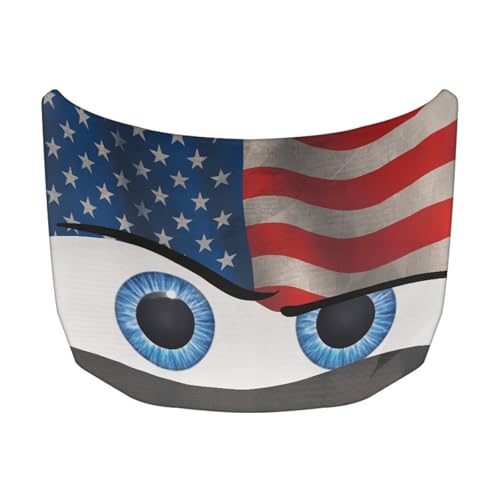 Image of American Flag Eyes Car Hood Cover Stretch Polyester Cover for Car Hood Waterproof Automotive Accessories Easy Installation for Car Hood Decoration and Protection