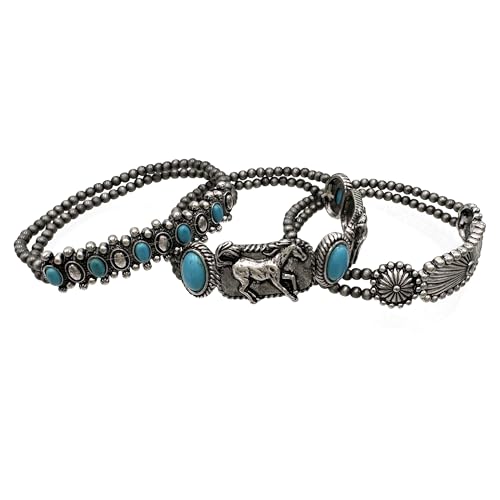Western Peak Bohemian Horse Navajo Turquoise Three Piece Beaded Bracelet2