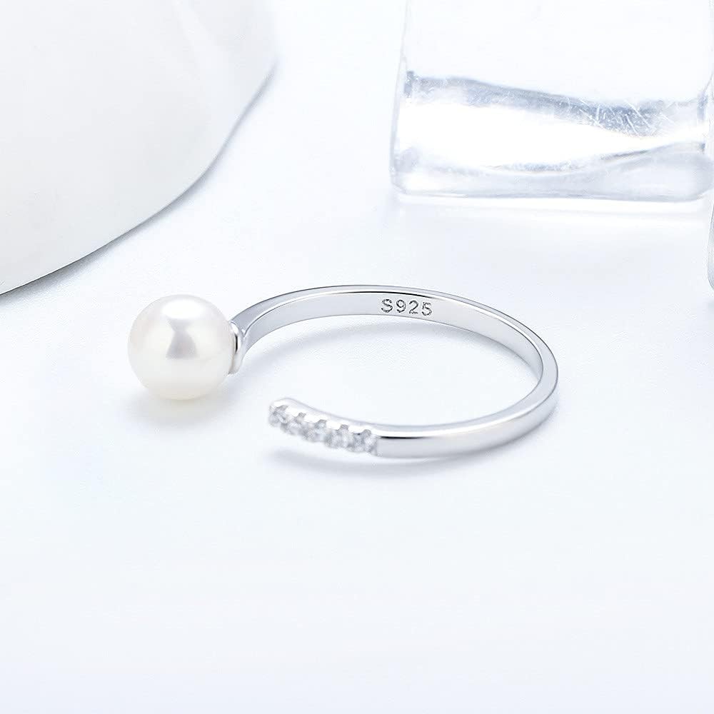 Sterling Silver Cubic Zircon Design Adjustable Rings for Women, Design Ring Mounts Fittings with Pearl Seat for DIY Jewelry Making