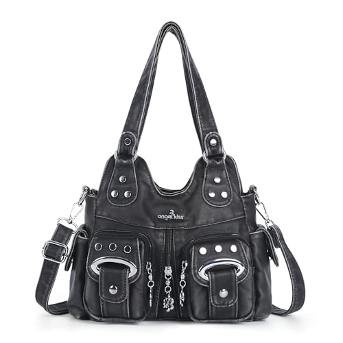 Image of Angel Kiss Small Hobo Purses for Women, Washed Vegan Leather Multi-Pocket Purse, Shoulder Handbag with Adjustable Strap