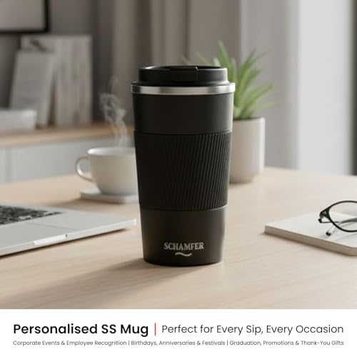 Image of Personalised Tumbler with lid 510ml, Double Wall Insulated Stainless Steel Tumbler Bottle Diwali Item, Hot and Cold Travel Coffee Mug for Office, Home and Travel -Black
