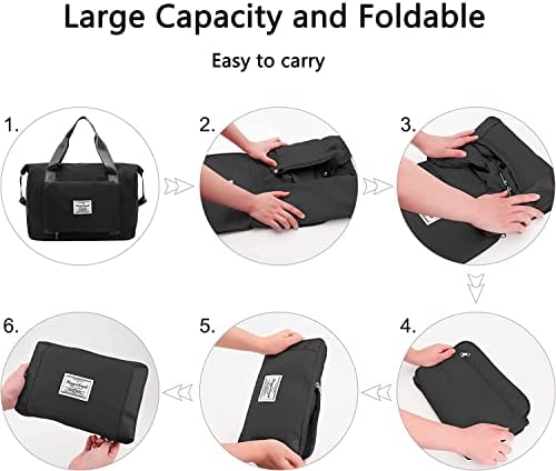 Women's Large Capacity Travel Bag,Gym Tote,Folding Bag to Carry,Weekend Hospital Tote Overnight Bag, Expandable Weekend Sports,Gym,Vacation(Black)