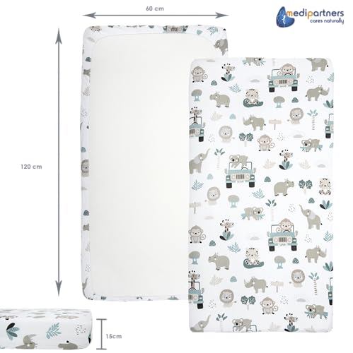 3-pak Prześcieradło z gumką 60 x 120 cm 100% bawełna pościel niemowlęca Medi Partners materac niemowlęcy śpiwór do łóżeczka dziecięcego(Miętowe Zoo-Bały-Szary)
