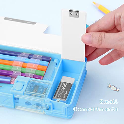 Image of Amitasha Plastic Pop Up Multifunction Pencil Case For Kids Cool Teddy Bear Pen Box For Boys & Girls School Supplies Organizer Stationery Pencil Holder With Dual Sharpener, Magnetic Flap, Multicolor