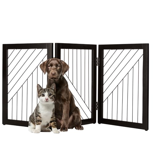 Pet Gate - 3-Panel Indoor Folding Dog Gate for Stairs or Doorways - 54x24-Inch Freestanding Pet Fence for Cats and Dogs by PETMAKER (Black)