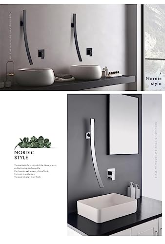 Robinet de lavabo encastré mural gain de place chromé 70 cm pour plan de vasque - 2