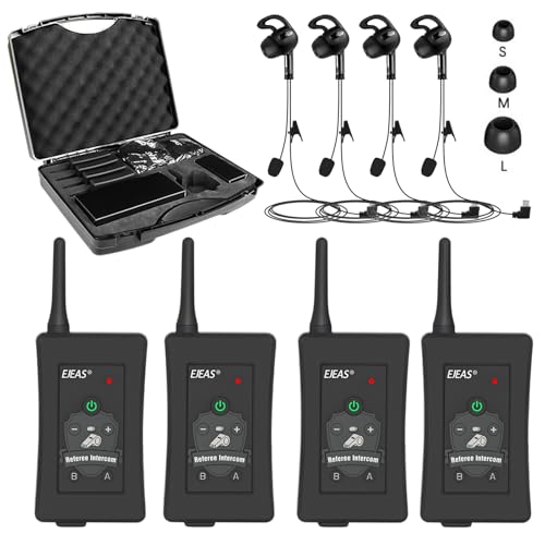 GaiRen Referee Communication System Professional FBIM Referee Headsets with Earphone for Soccer Volleyball Ofiicial Football Handball (4 Pack)