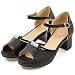 Imagen de Lizoleor Sandalias Mujer Tacon Ancho Medio Plataforma Zapatos Peep Toe Correa Tobillo Hebilla Boda Verano Comodos Prom Vestir Lovely Negro Talla 36 EU
