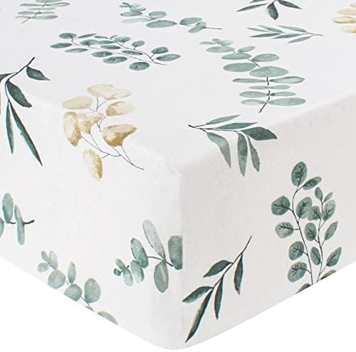 LifeTree Crib Sheets for Baby Boys Girls - Muslin Fitted Crib Sheets Neutral Toddler Bed Sheet Fits Standard Crib and Toddler Mattresses, Soft Bamboo Cotton Blend, Eucalyptus Pattern, 28" x 52" x 9"