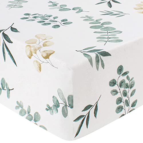 Lifetree Crib Sheets For Baby Boys Girls - Muslin Fitted Crib Sheets Neutral Toddler Bed Sheet Fits Standard Crib And Toddler Mattresses, Soft Bamboo Cotton Blend, Eucalyptus Pattern, 28" X 52" X 9" #TOP4