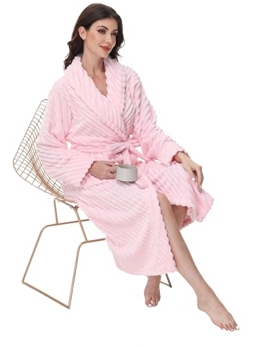 Yurhap Premium Robes for Women - Super Soft Cozy Fleece Womens Robe Plush Long Bathrobe - Thumbnail 5