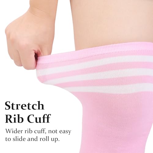 Image of DRESHOW Plus Size Thigh High Socks Striped Over Knee Long Boot Stockings Knee High Tube Socks Leg Warmers for Women