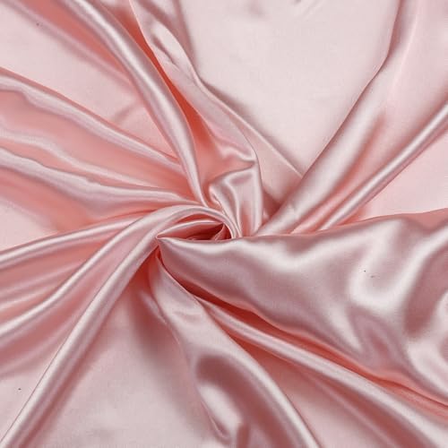 VDS Blush Pink Satin Fabric, 5 Yards Continuous, 45” Wide, Wedding Party Decoration Charmeuse Silky Sateen Bridal Dress DIY Crafts Fashion Scarf Costumes Lining Sewing Backdrop Arch Cloth