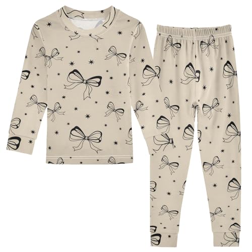 Pajama Sets Long Sleeve Bow Tie Stars Pattern Soft Comfy Sleepwear 2 Piece PJS 3-8T