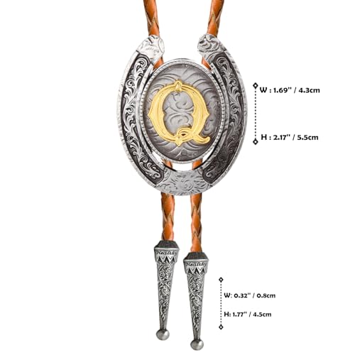 Image of Bolo tie for Men Western Cowboy Brown Leather Necktie Initial Letter ABCDJMR to Z Bolo ties for Women