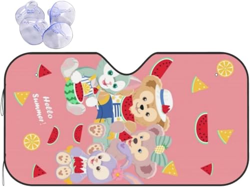 車用サンシェード ダッフィー シェリーメイ ジェラトーニ 日よけ 車フロントガラスカバー 日除けシェード 遮光断熱 紫外線カット 四季用 取り付けが簡単 折り畳み式 防水材料 雪対策 凍結防止シート 吸盤付き カー用品 130×70cm