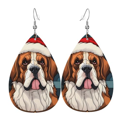Vidriera De Un Perro San Bernardo Mujer Pendientes Piel Sintética Aretes Colgantes Pendientes Vidriera De Un Perro San Bernardo Mujer Pendientes Piel Sintética Aretes Colgantes Pendientes