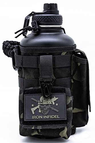 Iron Infidel Battle Bottle - Half Gallon Insulated Water Bottle With Paracord Handle - Large 64 Oz Stainless Steel Water Jug With Rugged, Removable Sleeve For Keys, Wallet & Phone (Black Camo 2 Liter) #TOP16