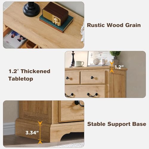 T4TREAM 7 Drawers Dresser Chests for Bedroom, Wood Vintage Chests of Drawers, Rustic Dressers Chset Organizer for Bedroom, Living Room, Hallway, Natural Oak - Image 5