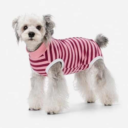 Image of Dog Surgery Recovery Suits, Sleeveless Dog Recovery Suit Female, E-Collar & Cone Alternative Surgical Suit for Small and Medium Dogs After Surgery, Striped Dog Onesie Pajamas