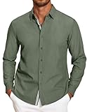 COOFANDY Men's Untucked Shirt Solid Color Casual Button-Down Shirts for Men No Tuck Shirt， Army Green， Medium