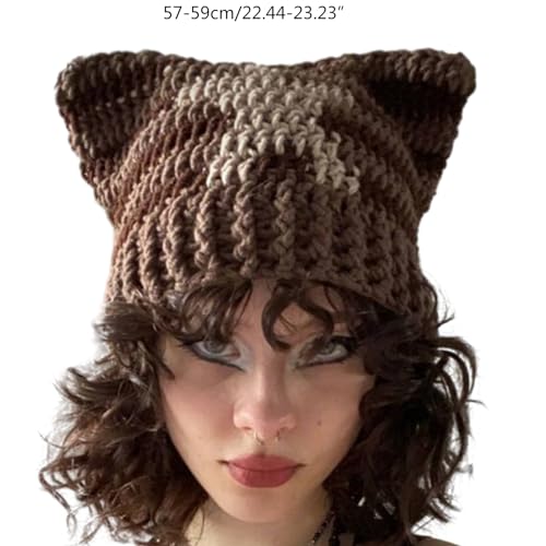 Bonnet chat unisexe en maille crochetée douce et chaude pour l'hiver - 4