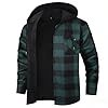 Winter Jacket for Men Fleece Lined Flannel Shirts Heavy Warm Drawstring Coats Casual Button Down Plaid Hoodies Winter Hoodies for Men Green XXXL