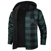 Winter Jacket for Men Fleece Lined Flannel Shirts Heavy Warm Drawstring Coats Casual Button Down Plaid Hoodies Winter Hoodies for Men Green XXXL