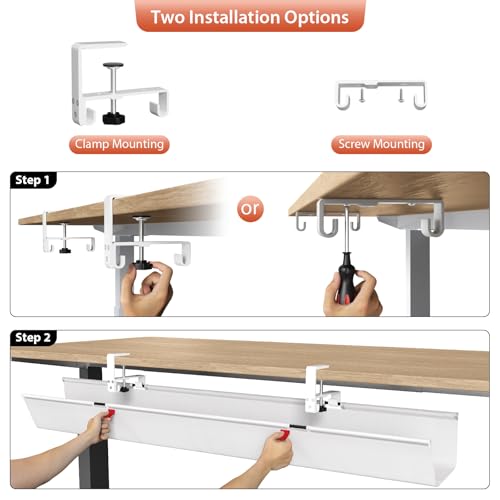 Image of Univivi No Drill Under Desk Cable Management Tray, 48 inch Cord Organizer for Table, Clamp /Screw Mount Desk Cable Management, Premium Fabric Cable Management Tray for Office, Home (Extra Large)